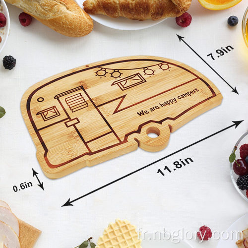 Planche à découper de camping-car camping rétro happy campeur bambou bambou camper carton hachoir plateau de service parfait pour les légumes fromage fruit